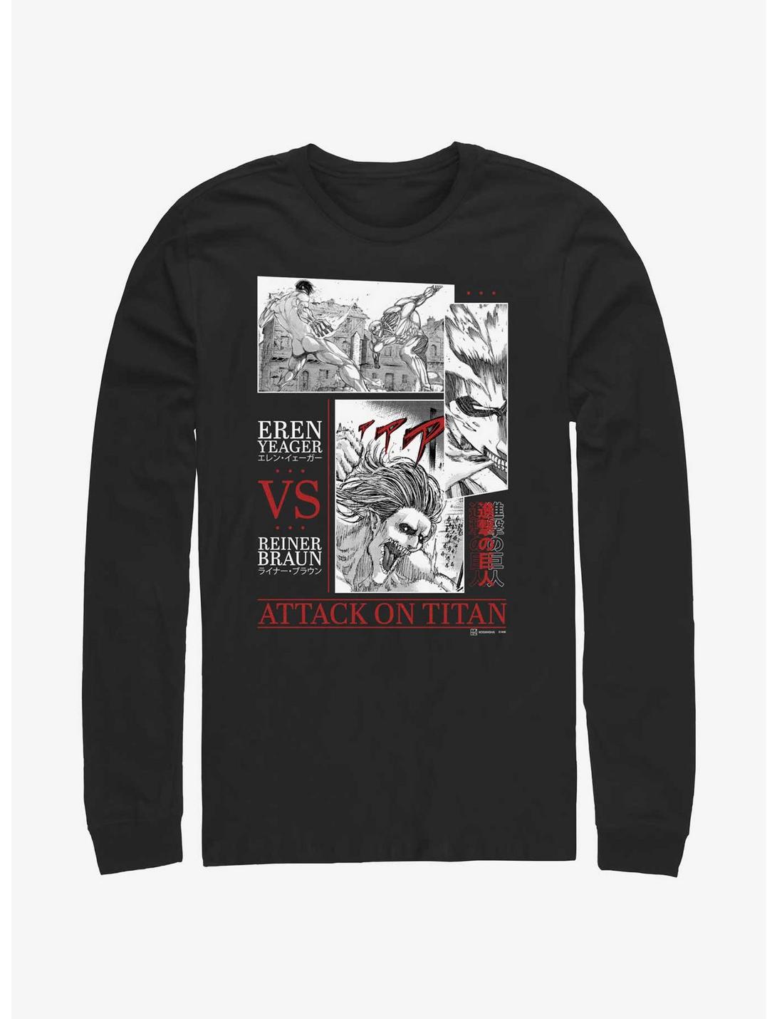 Attack On Titan Eren Yeager Vs Reiner Braun Long-Sleeve T-Shirt, BLACK, hi-res