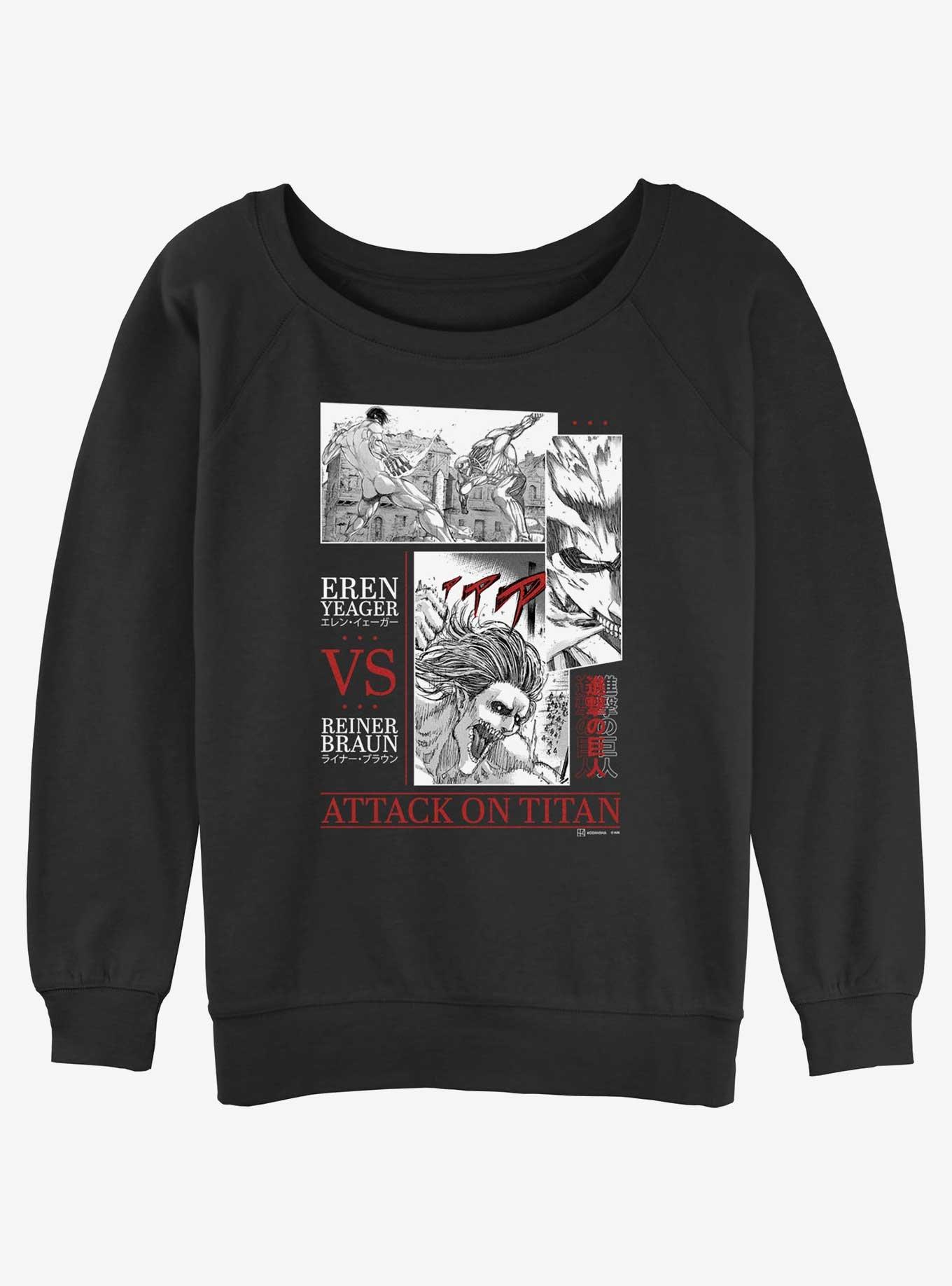 Attack On Titan Eren Yeager Vs Reiner Braun Girls Slouchy Sweatshirt, , hi-res