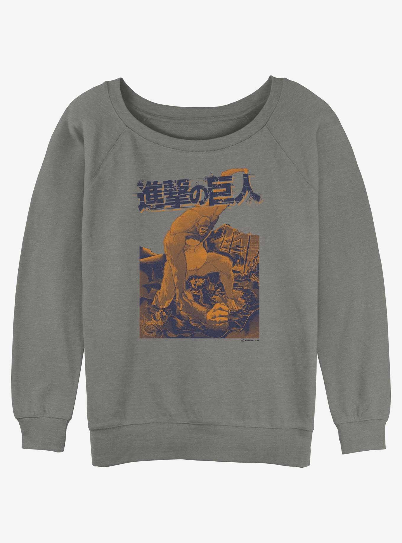 Attack On Titan Beast Titan Girls Slouchy Sweatshirt, GRAY HTR, hi-res