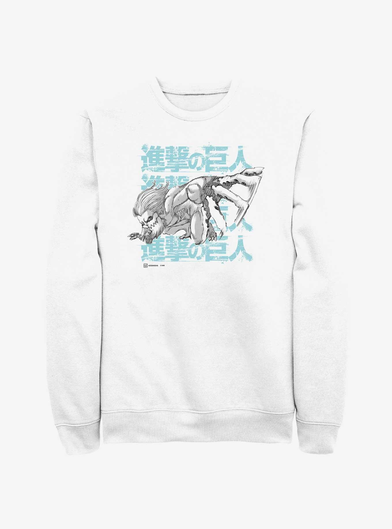 Attack On Titan Jaw Titan Stack Sweatshirt, WHITE, hi-res