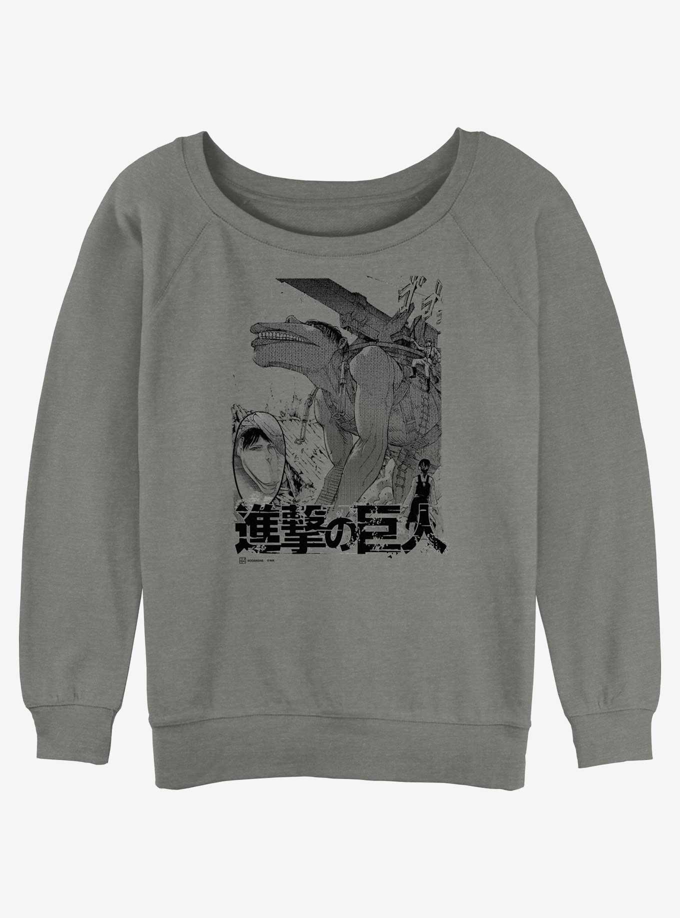 Attack On Titan Cart Titan Demolition Girls Slouchy Sweatshirt, GRAY HTR, hi-res