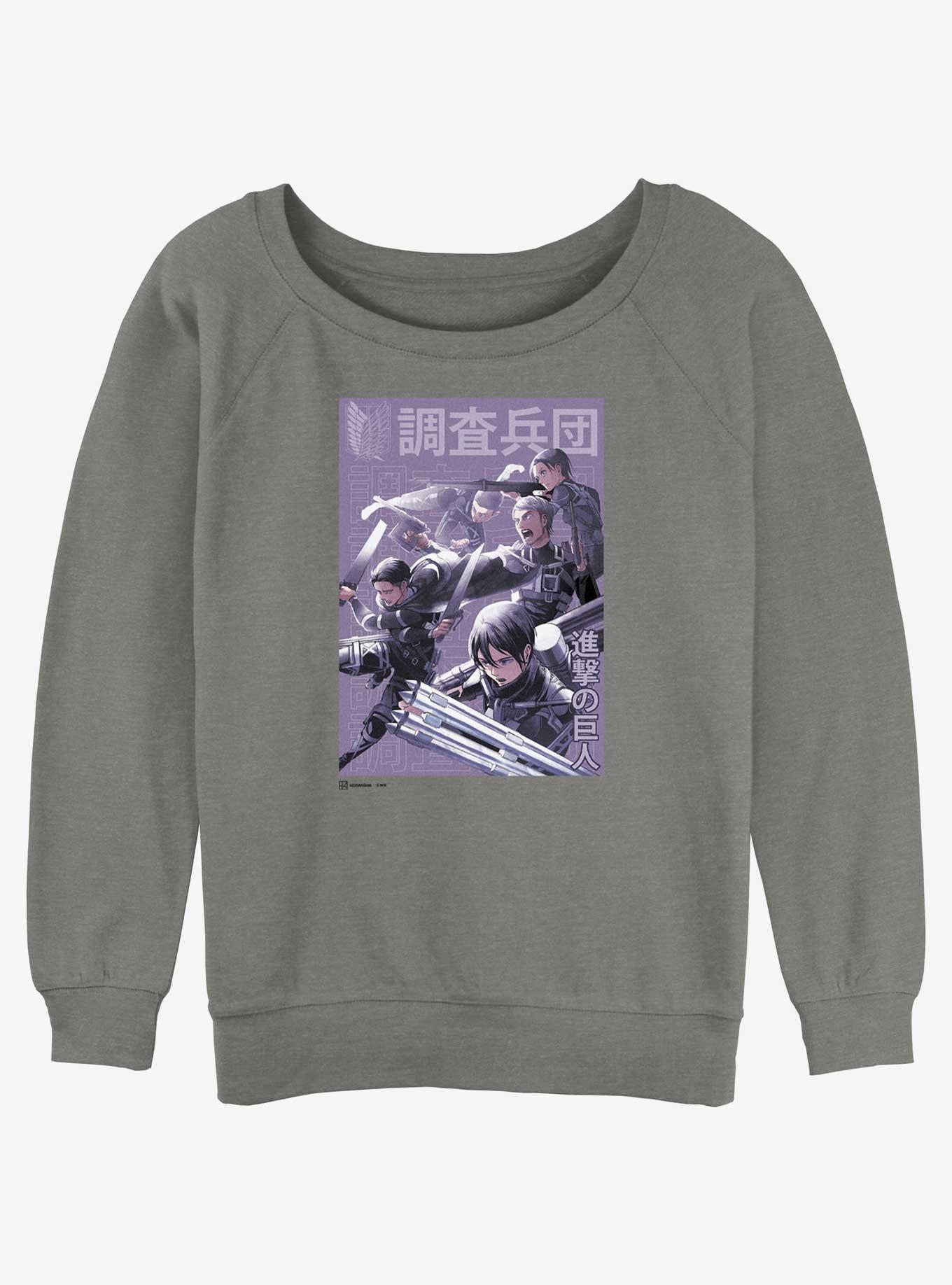 Attack On Titan Scout Regiment Fight Girls Slouchy Sweatshirt, GRAY HTR, hi-res