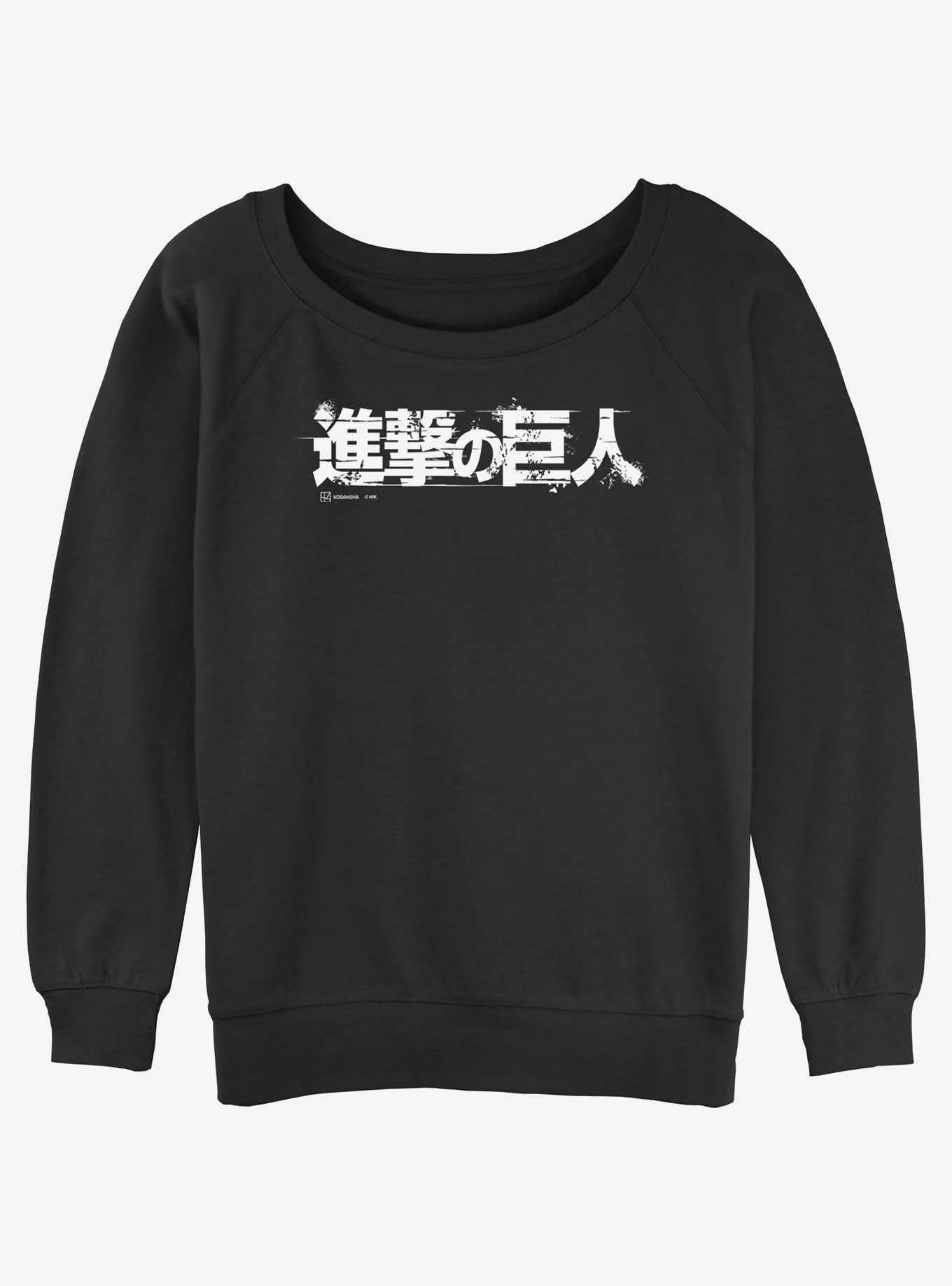 Attack On Titan Japanese Logo Girls Slouchy Sweatshirt, , hi-res