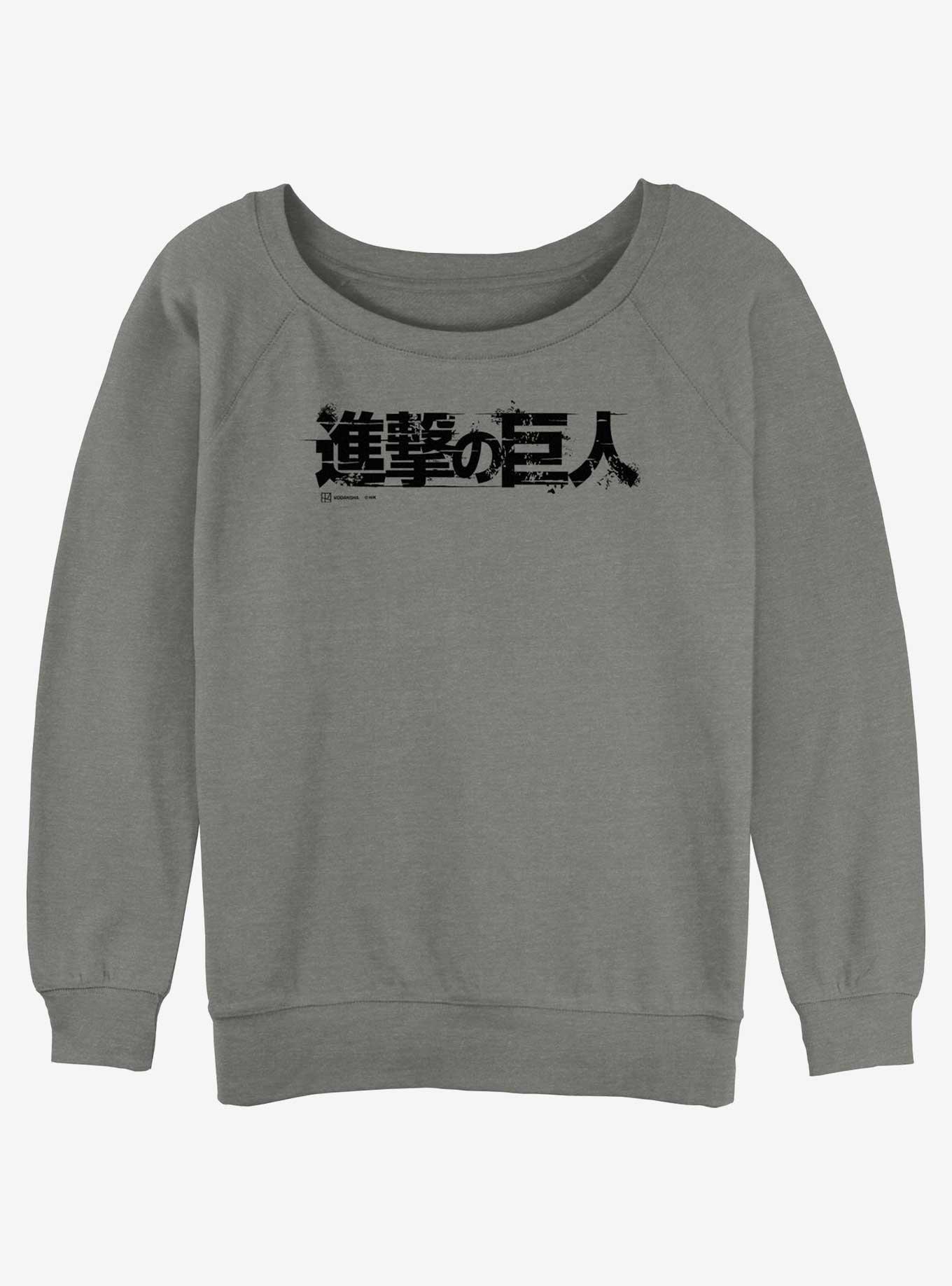 Attack On Titan Japanese Logo Girls Slouchy Sweatshirt, GRAY HTR, hi-res