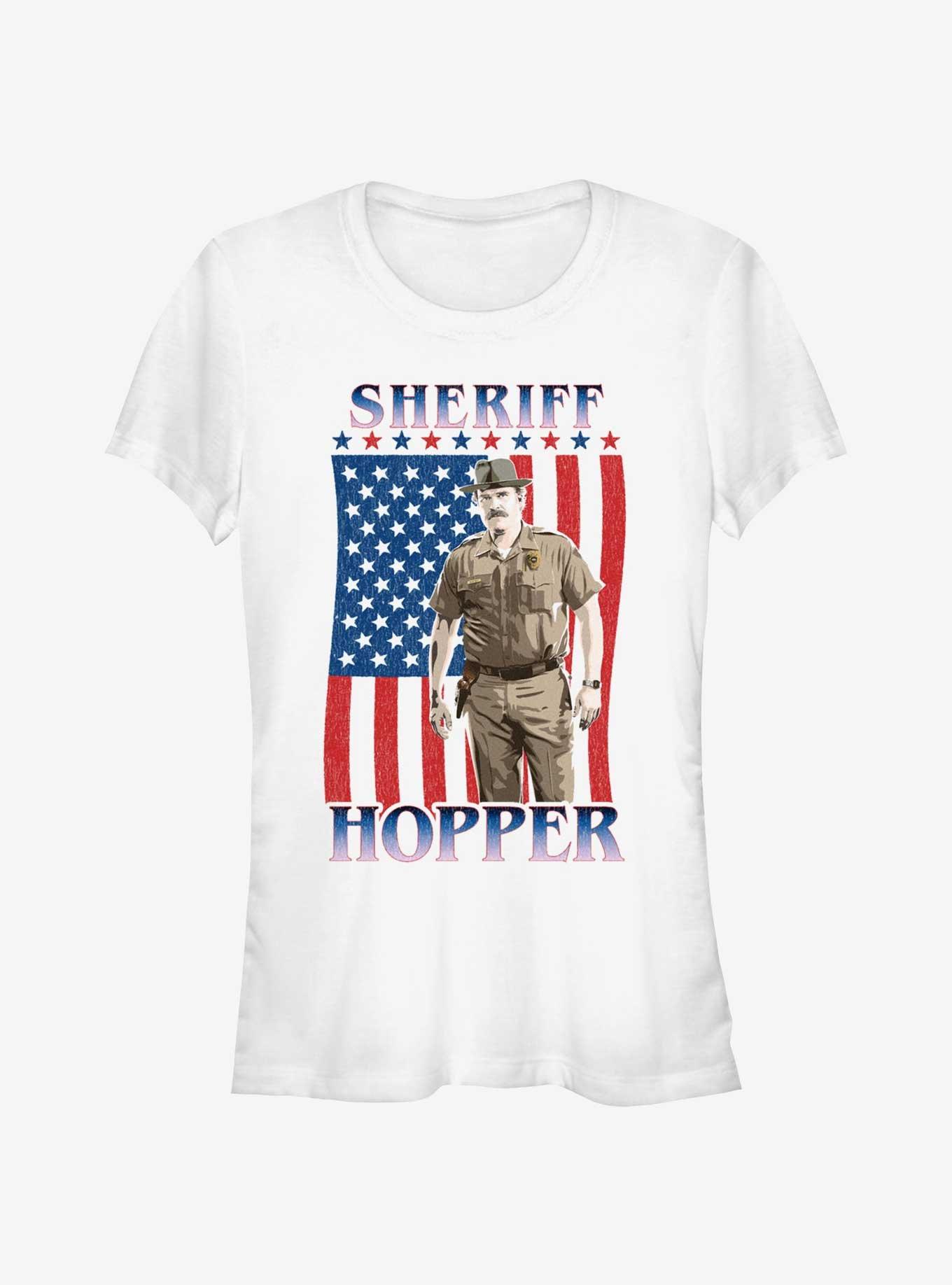 Stranger Things Sheriff Hopper On The 4th Girls T-Shirt, WHITE, hi-res