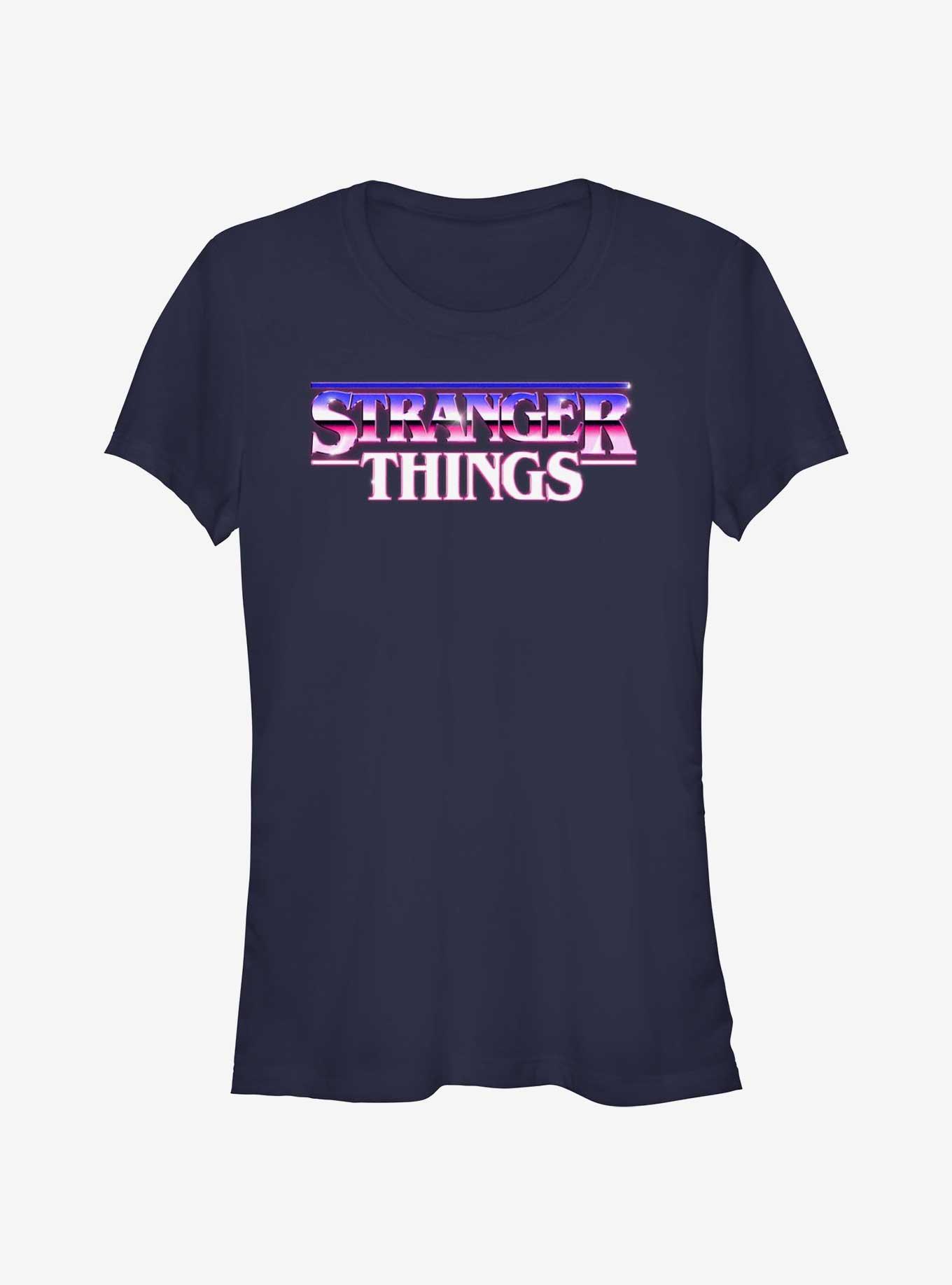 Stranger Things Metal Retro Logo Girls T-Shirt, NAVY, hi-res