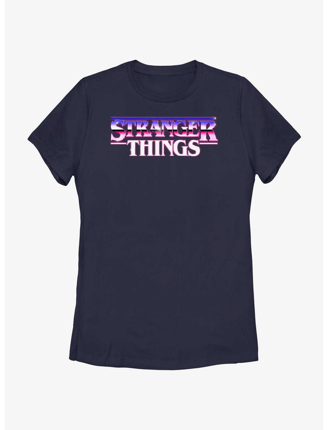 Stranger Things Metal Retro Logo Womens T-Shirt, NAVY, hi-res