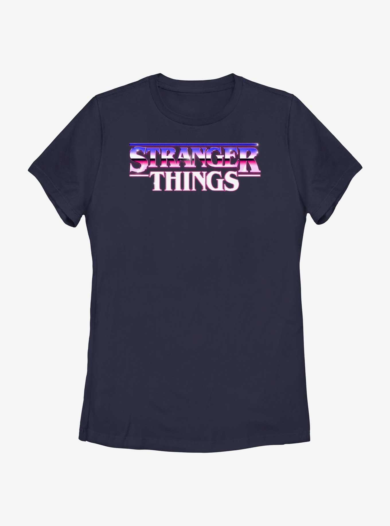 Stranger Things Metal Retro Logo Womens T-Shirt, NAVY, hi-res view 1