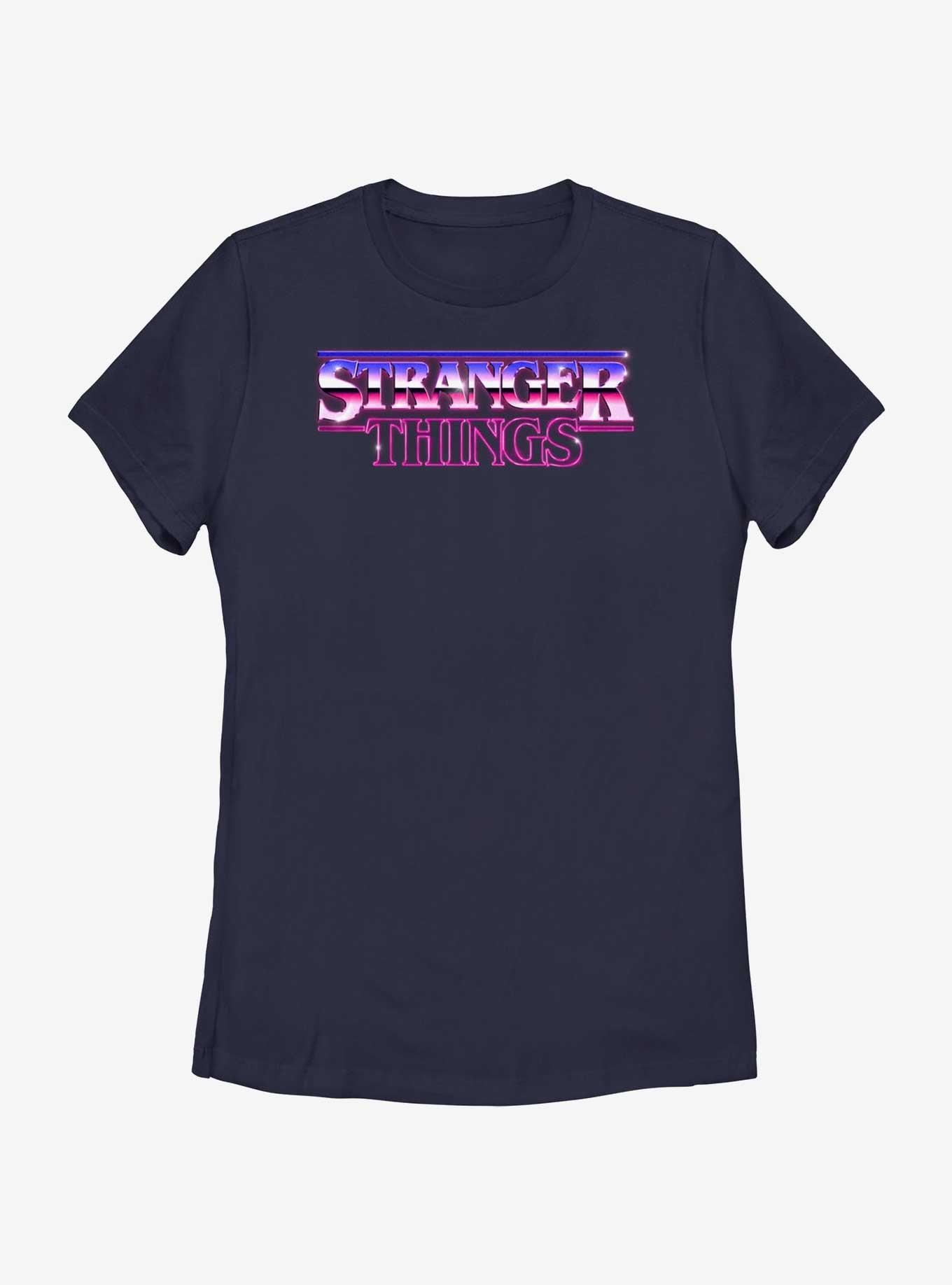 Stranger Things Metallic Logo Womens T-Shirt, NAVY, hi-res