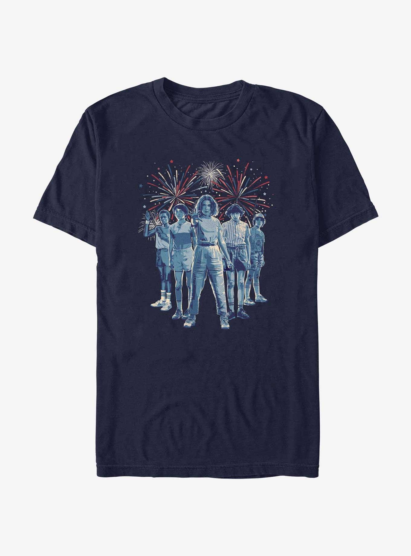 Stranger Things Group Fireworks T-Shirt, NAVY, hi-res view 1
