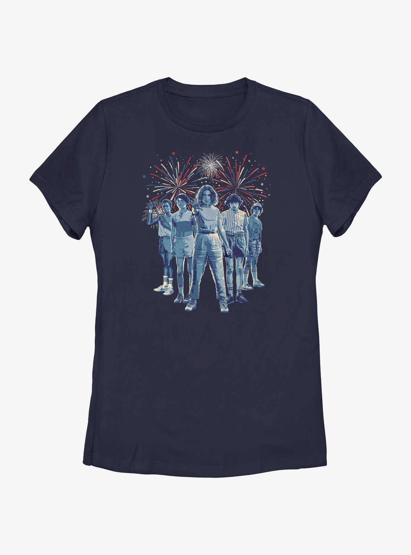 Stranger Things Group Fireworks Womens T-Shirt, , hi-res