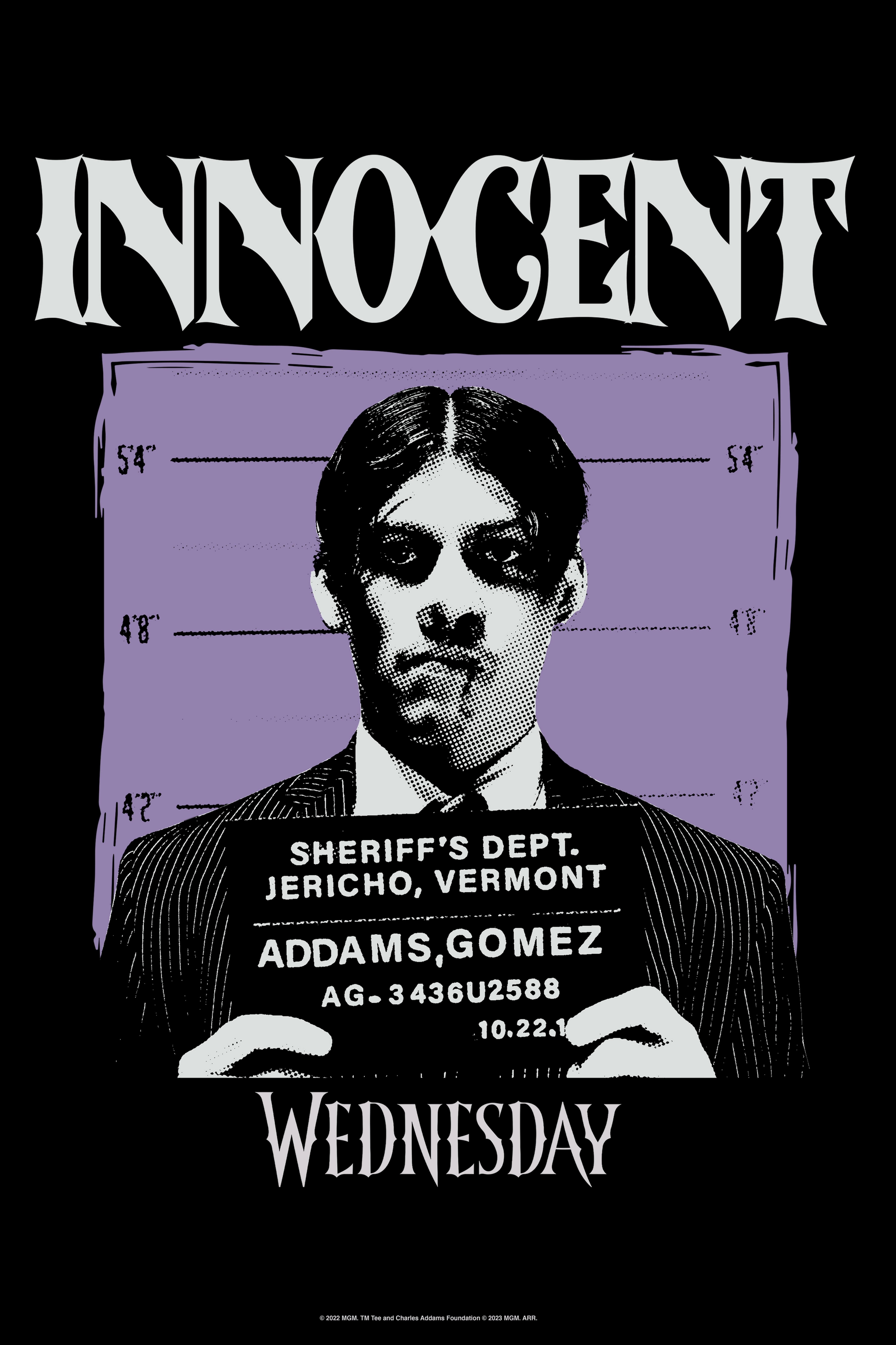 Wednesday Gomez Addams Innocent Mugshot Poster, WHITE, hi-res