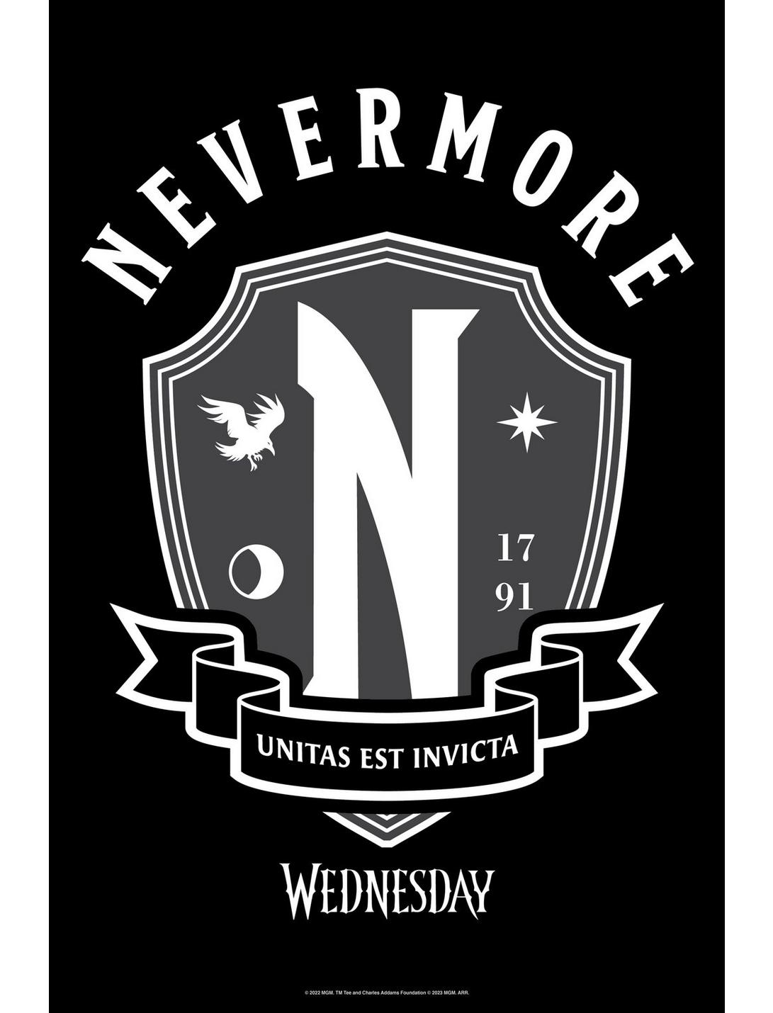 Wednesday Nevermore Academy Crest Poster, WHITE, hi-res