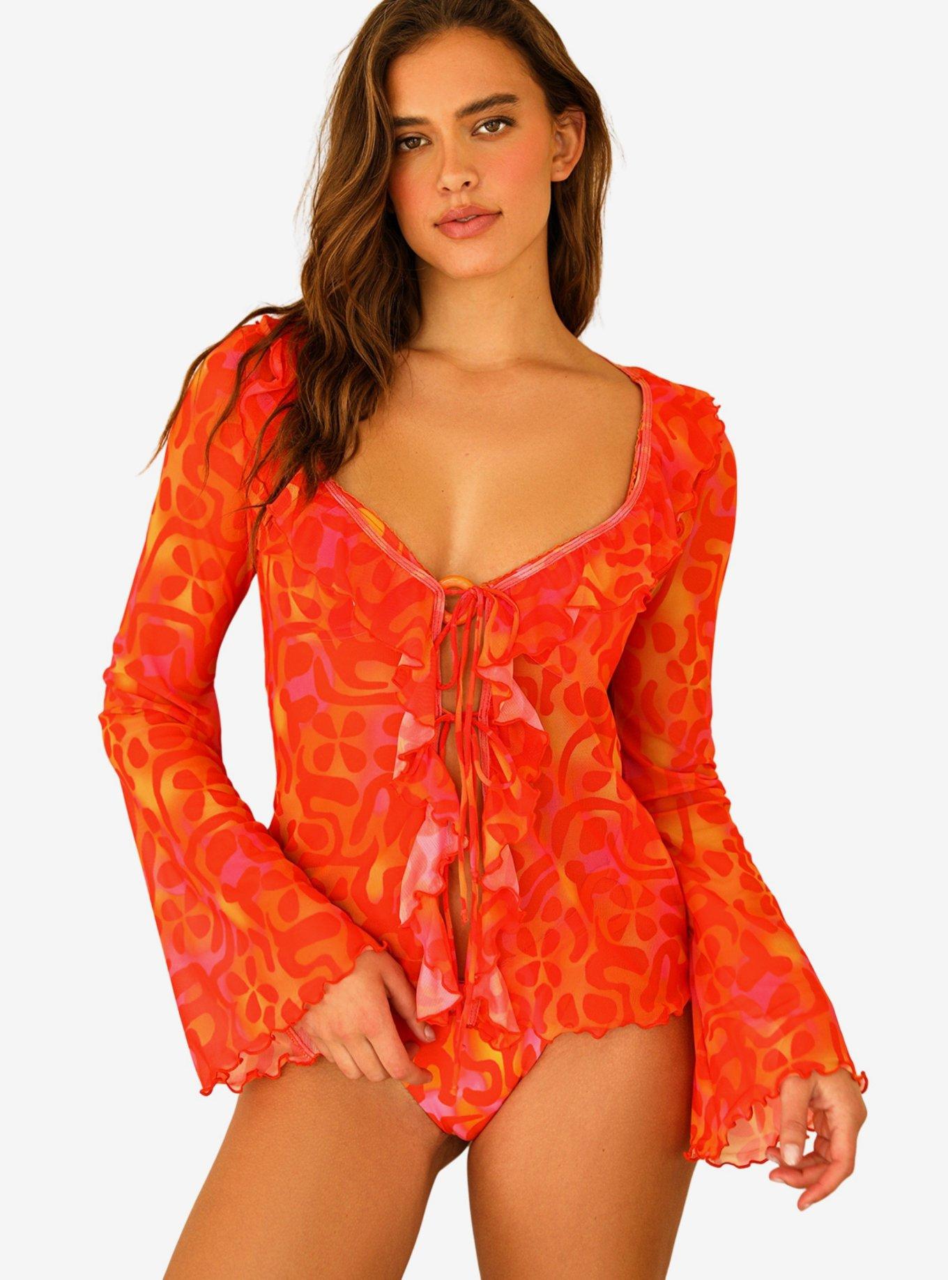 Dippin' Daisy's Hazy Swim Top Cover-Up Sungazer Red, MULTI, hi-res