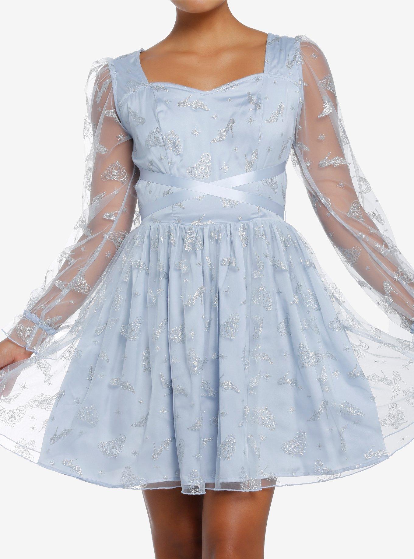 Disney Cinderella Mesh Glitter Dress, BABY BLUE, hi-res