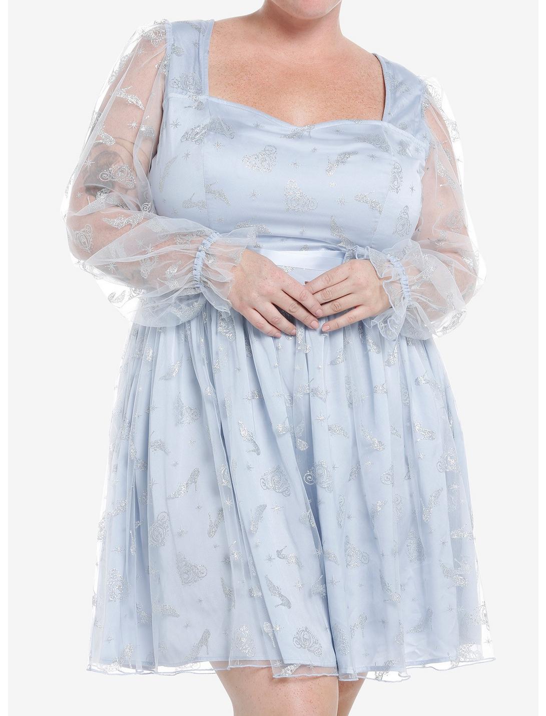 Disney Cinderella Mesh Glitter Dress Plus Size, BABY BLUE, hi-res
