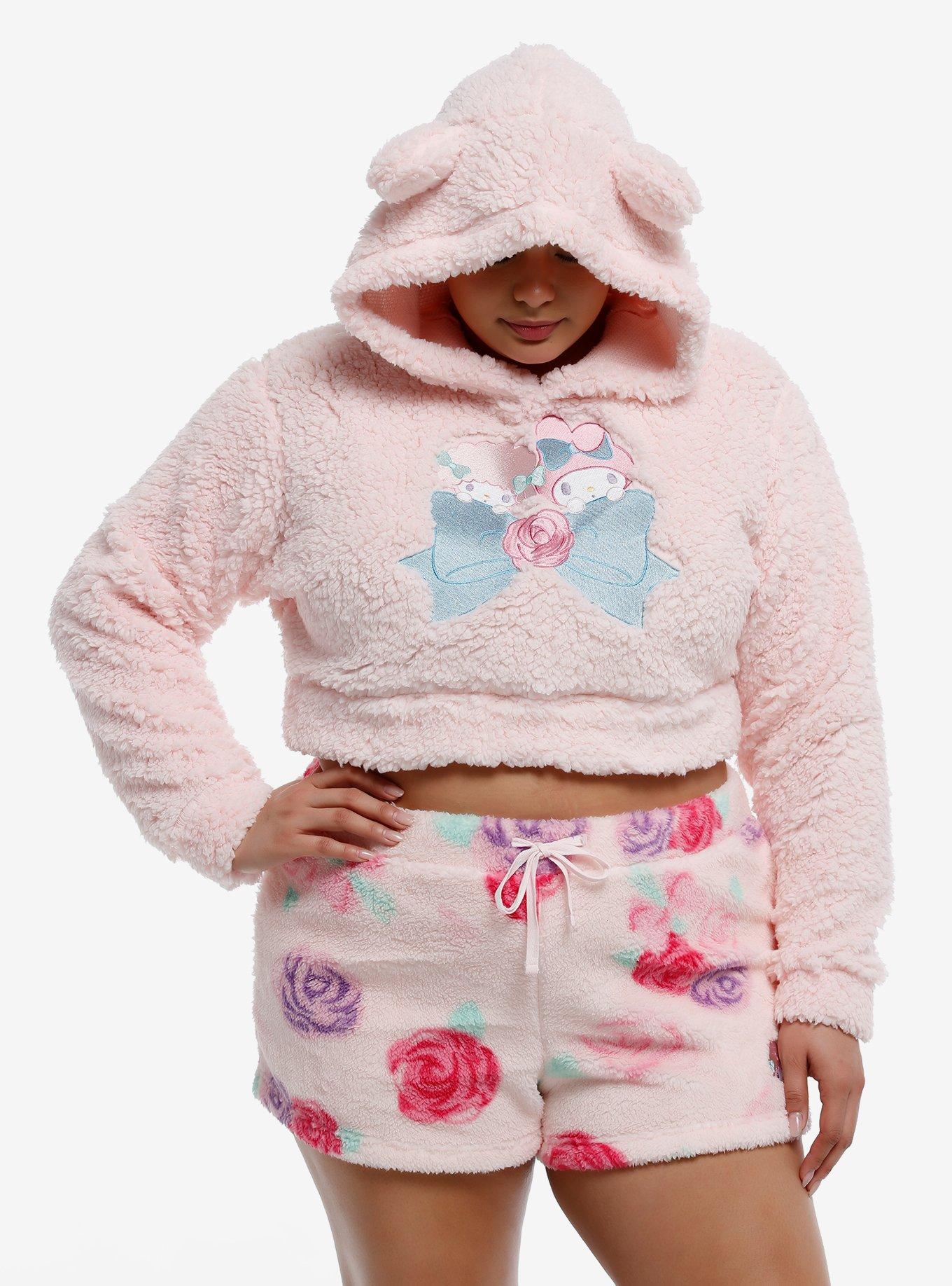 My Melody & Sweet Piano Fuzzy Girls Crop Hoodie