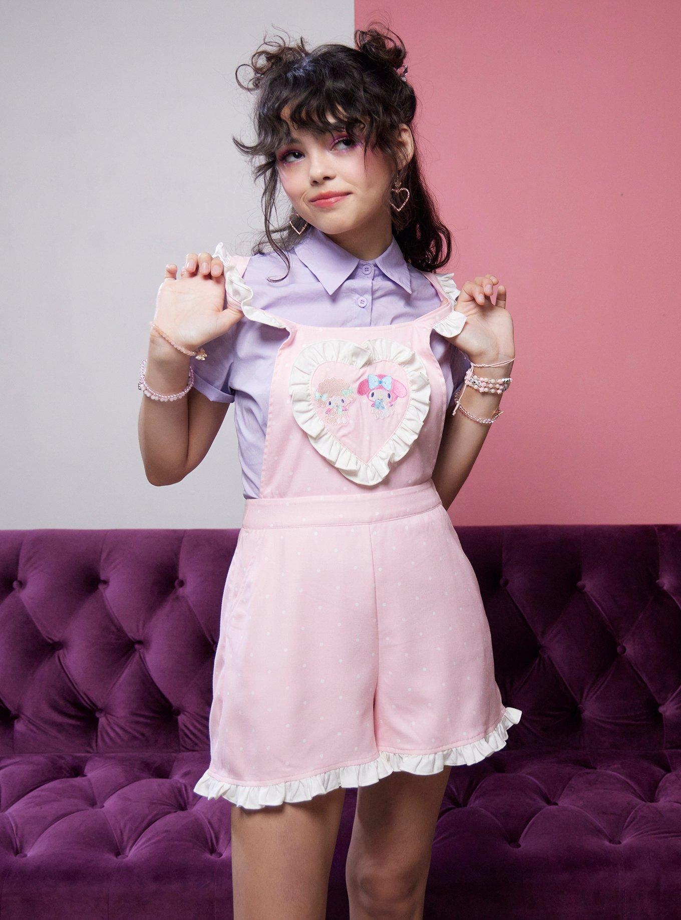 My Melody & My Sweet Piano Ruffle Heart Shortalls, MULTI, hi-res