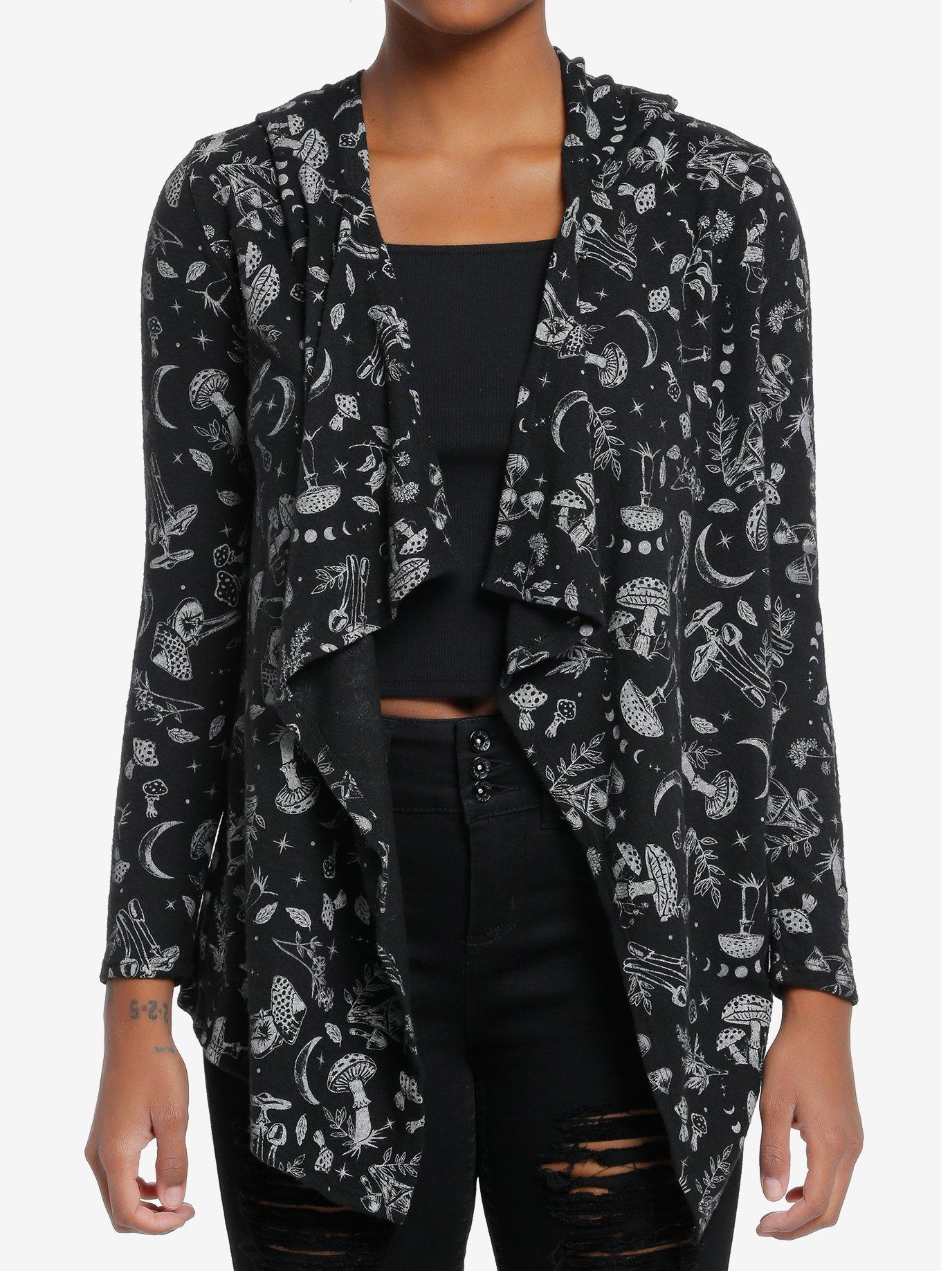 Thorn & Fable Dark Mushrooms Hooded Girls Cardigan, CREAM, hi-res
