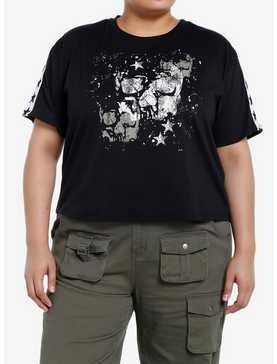 Social Collision Star Stripe Skull Girls Crop T-Shirt Plus Size, , hi-res