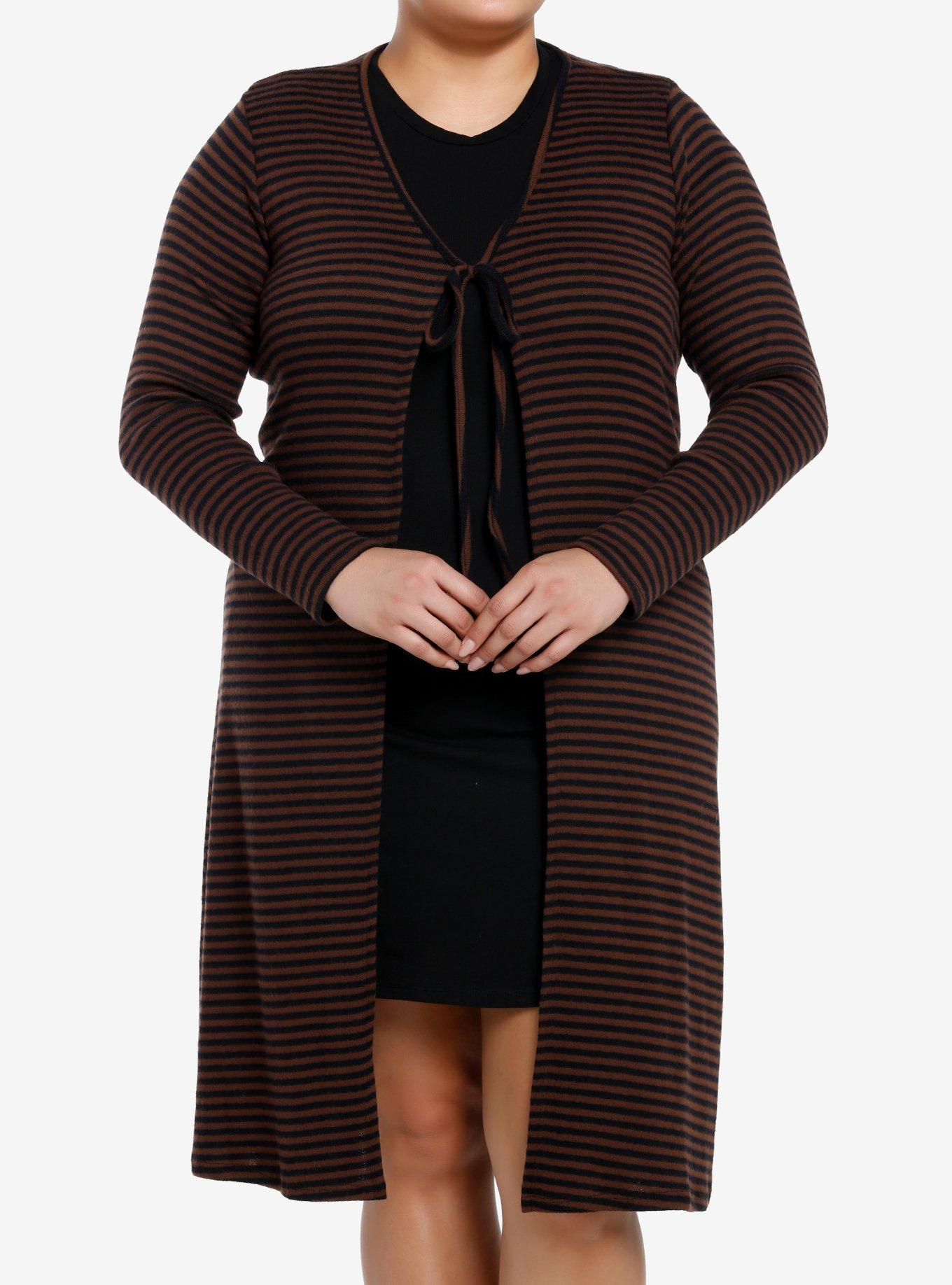 Thorn & Fable Black & Brown Stripe Girls Long Cardigan Plus Size