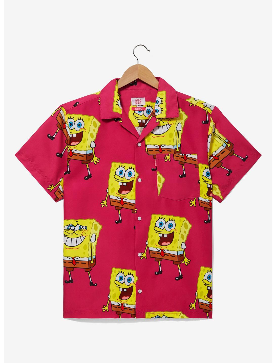 OppoSuits SpongeBob SquarePants Expressions Allover Print Woven Button-Up - BoxLunch Exclusive, FUSCHIA  PINK, hi-res
