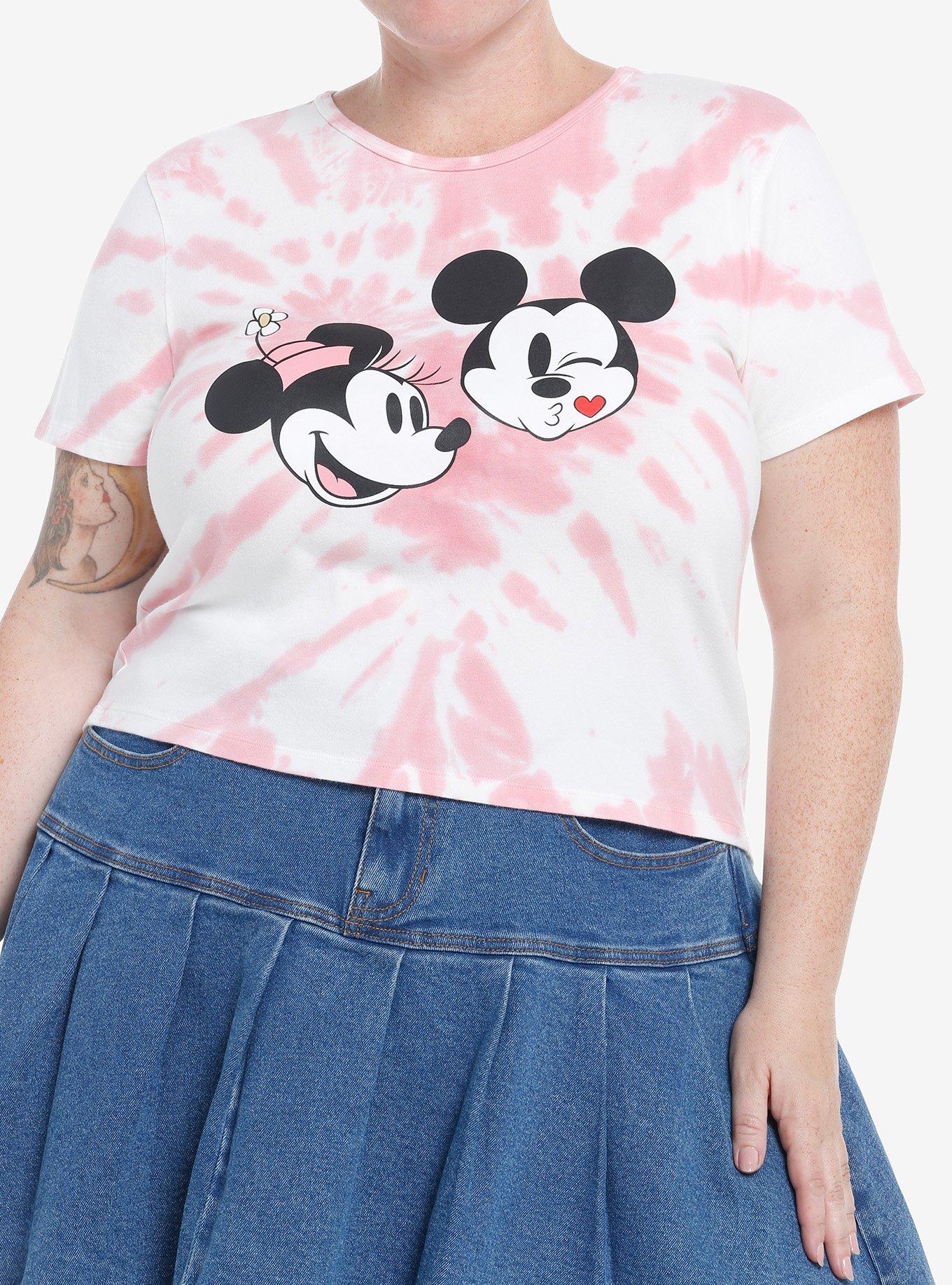 Her Universe Disney Mickey Mouse & Minnie Mouse Kiss Tie-Dye Crop Girls T-Shirt Plus Size, MULTI, hi-res
