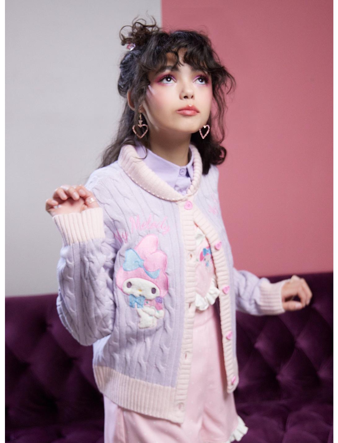 My Melody & My Sweet Piano Cable Knit Girls Cardigan, MULTI, hi-res