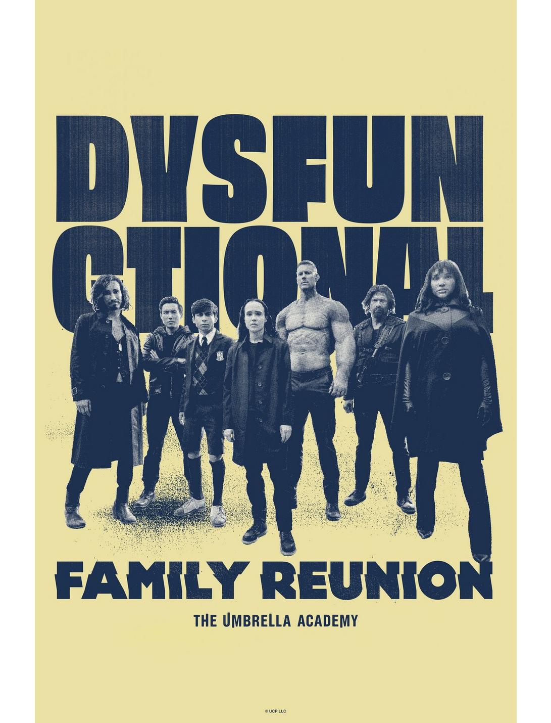 The Umbrella Academy Dysfunctional Family Reunion Poster, WHITE, hi-res