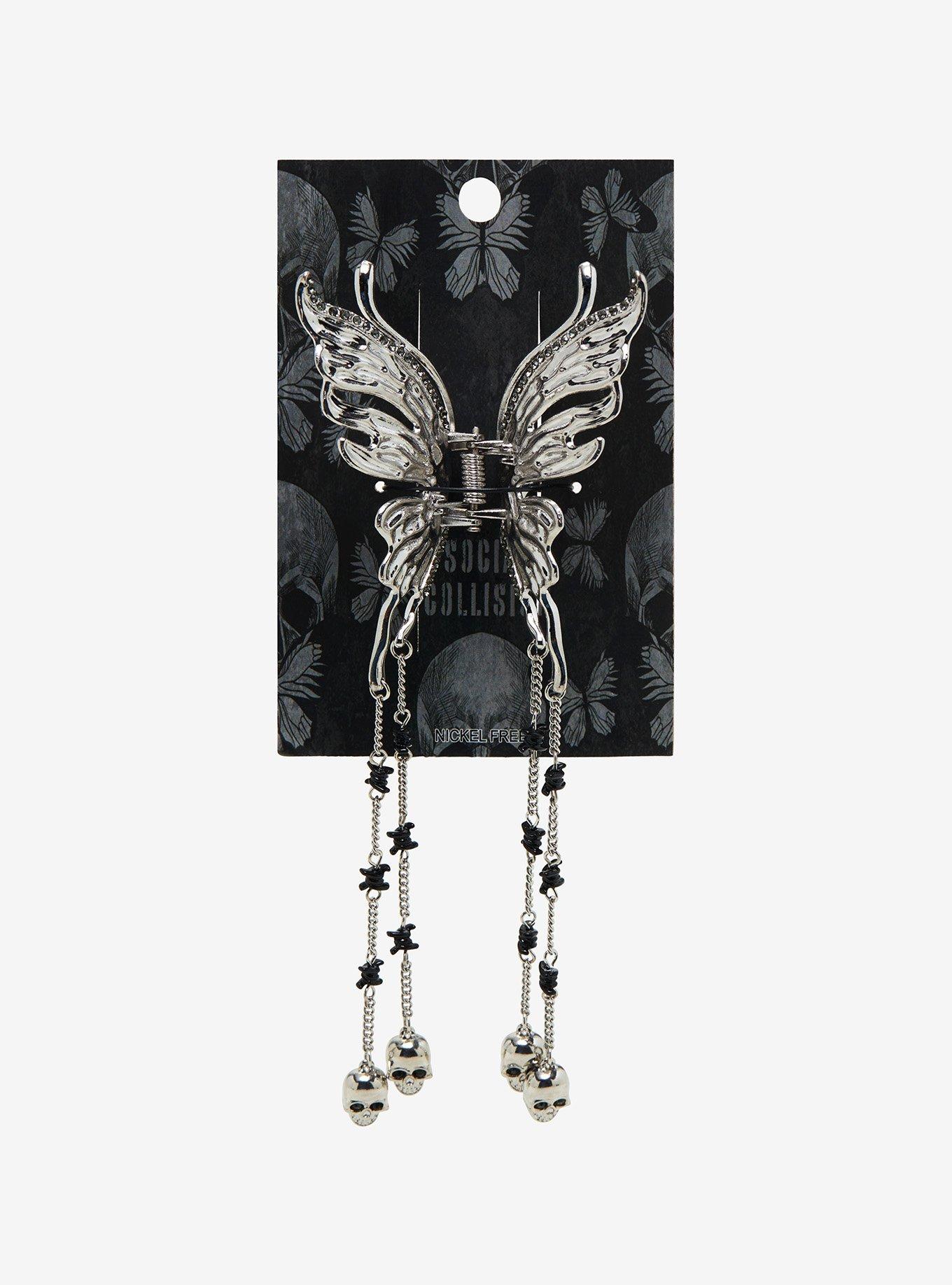 Social Collision Butterfly Skull Charm Claw Hair Clip, , hi-res