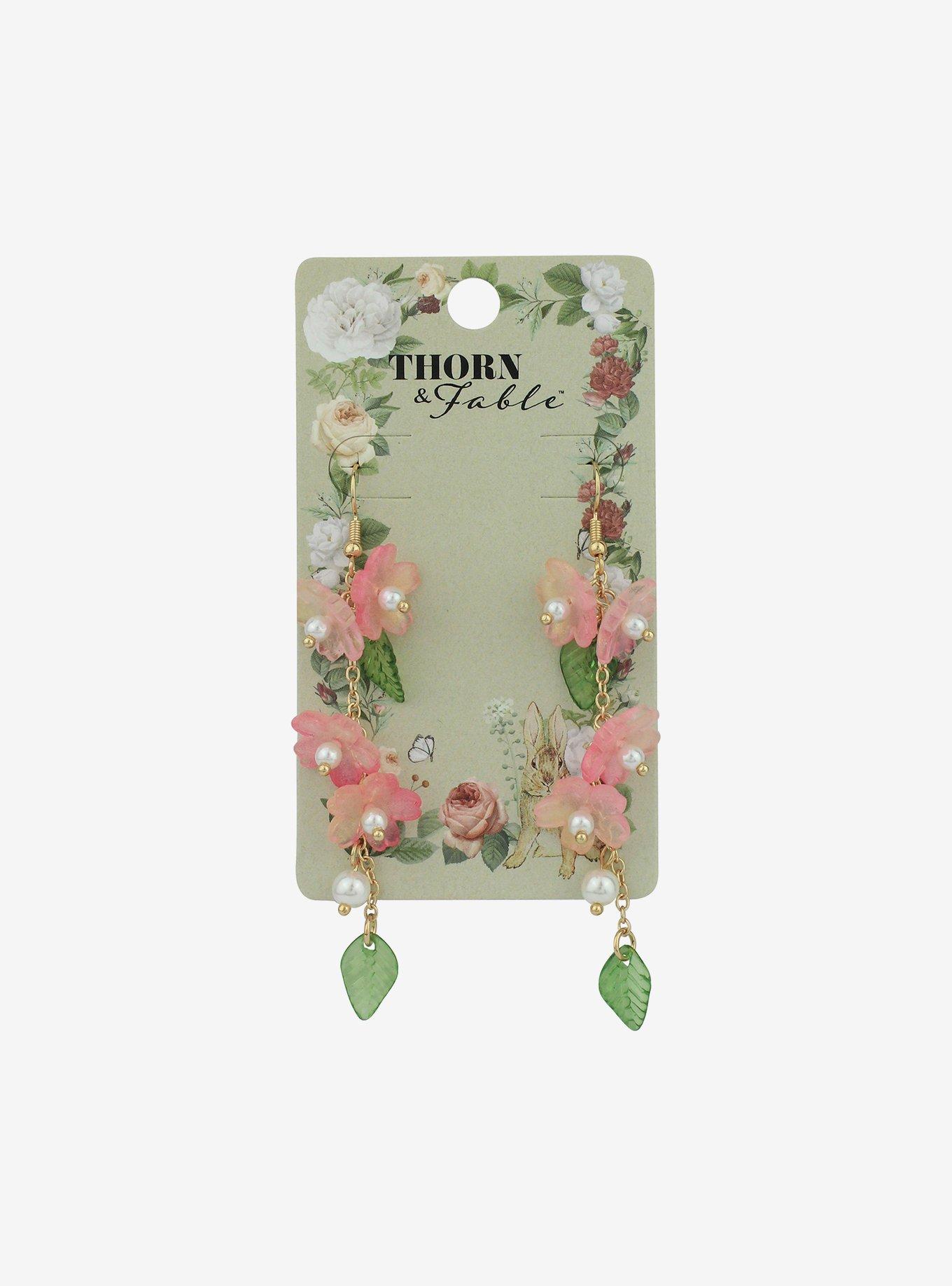 Thorn & Fable Pink Flower Drop Earrings, , hi-res