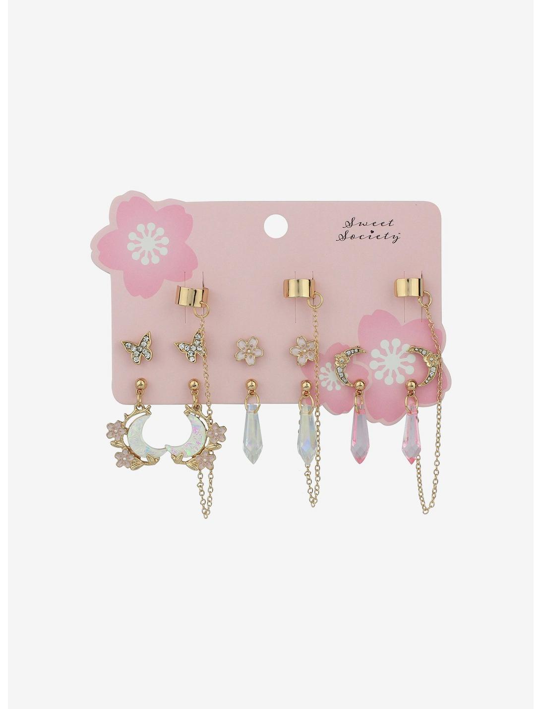 Sweet Society Sakura Moon Crystal Cuff Earring Set, , hi-res