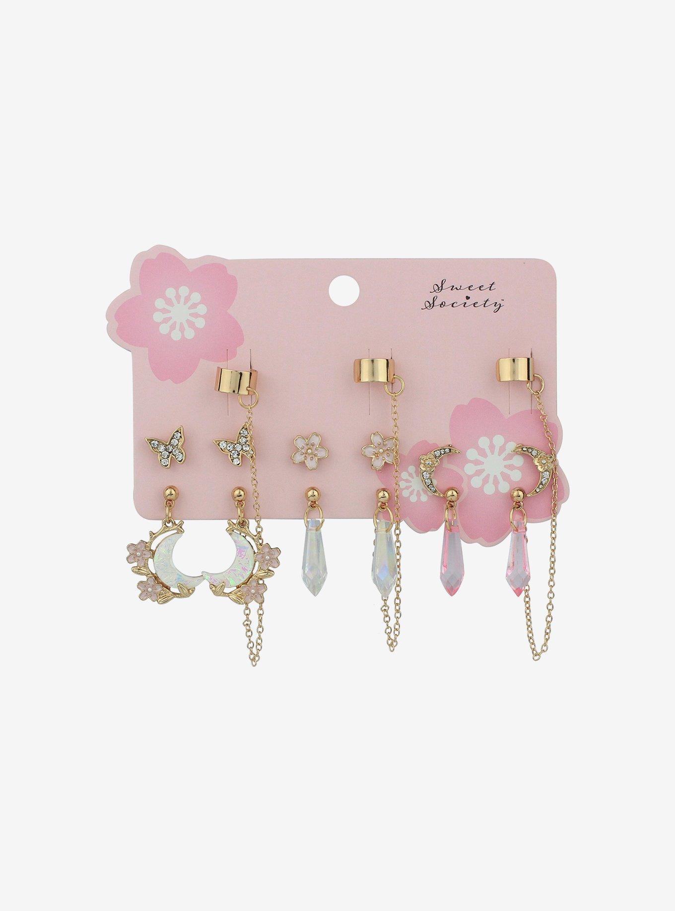 Sweet Society Sakura Moon Crystal Cuff Earring Set, , hi-res