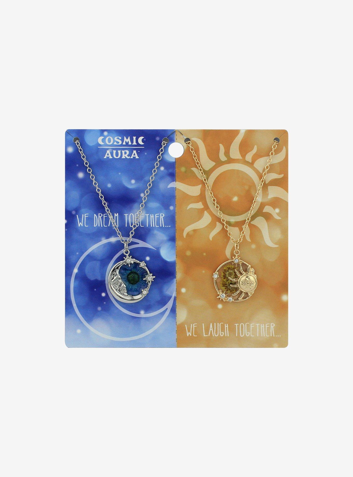 Cosmic Aura Celestial Dried Flower Best Friend Necklace Set