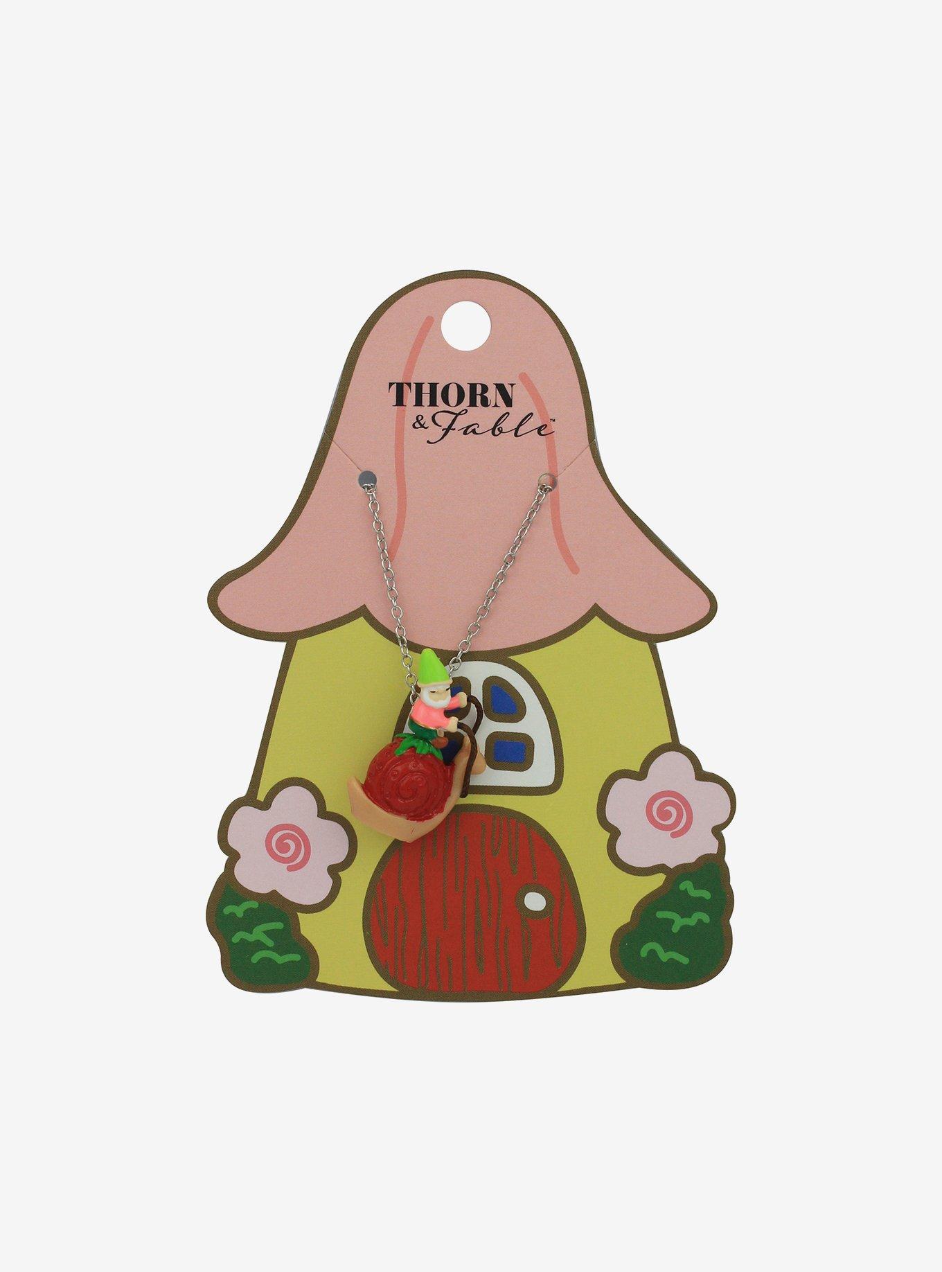 Thorn & Fable Gnome Riding Snail Pendant Necklace, , hi-res