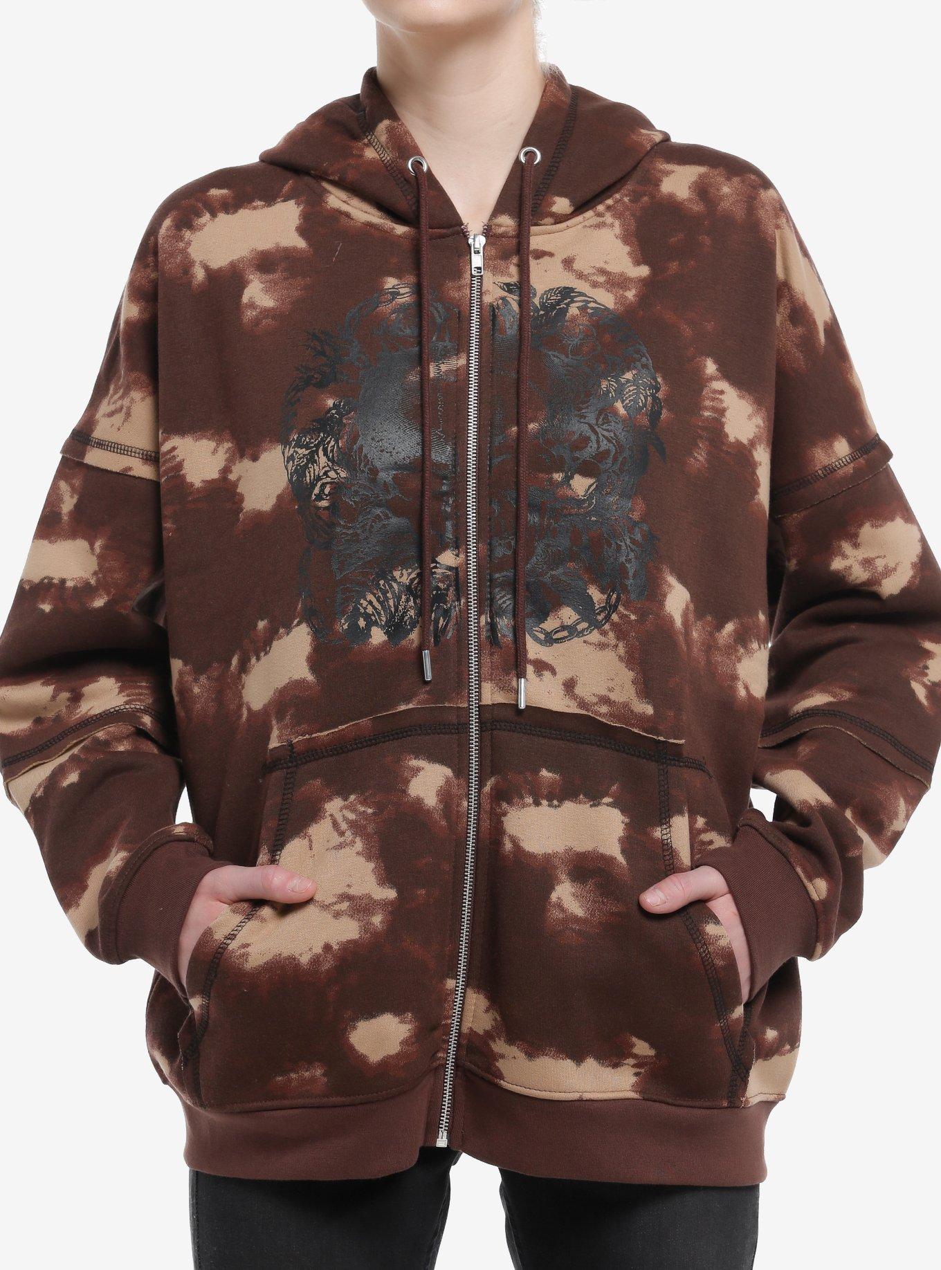 Daisy Street Skull Brown Wash Girls Hoodie, , hi-res