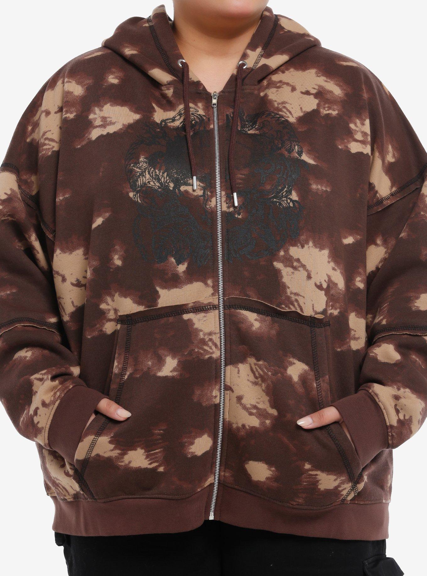 Skull Brown Wash Girls Hoodie Plus Size, , hi-res