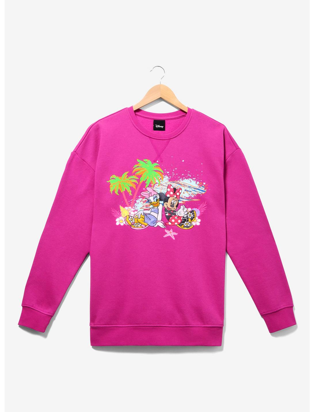 Disney Minnie Mouse and Daisy Duck Hot Pink Beach Crewneck — BoxLunch Exclusive, PURPLE, hi-res