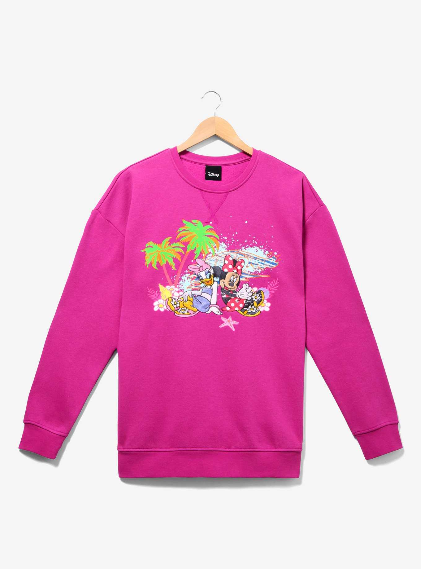 Disney Minnie Mouse and Daisy Duck Hot Pink Beach Crewneck — BoxLunch Exclusive, , hi-res