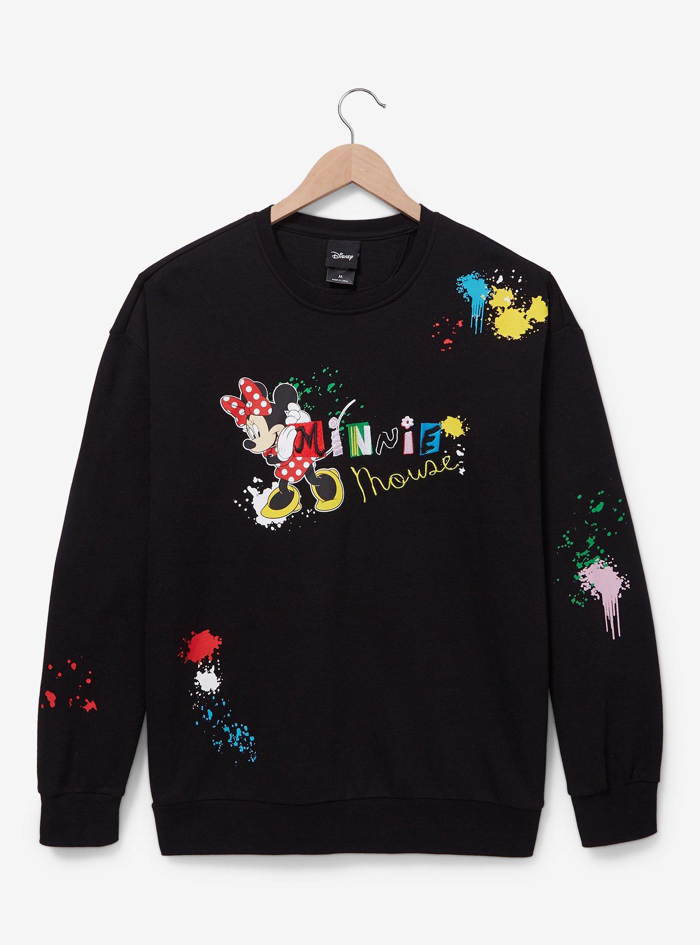 Disney Minnie Mouse Paint Splatter Crewneck - BoxLunch Exclusive, BLACK, hi-res