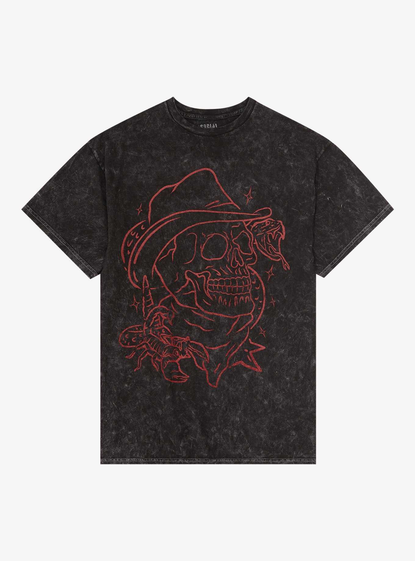 Red Cowboy Skull Dark Wash T-Shirt, , hi-res