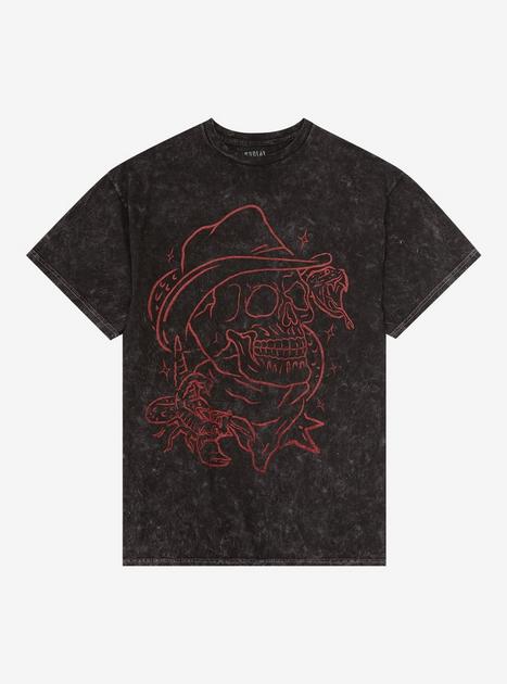 Red Cowboy Skull Dark Wash T-Shirt | Hot Topic