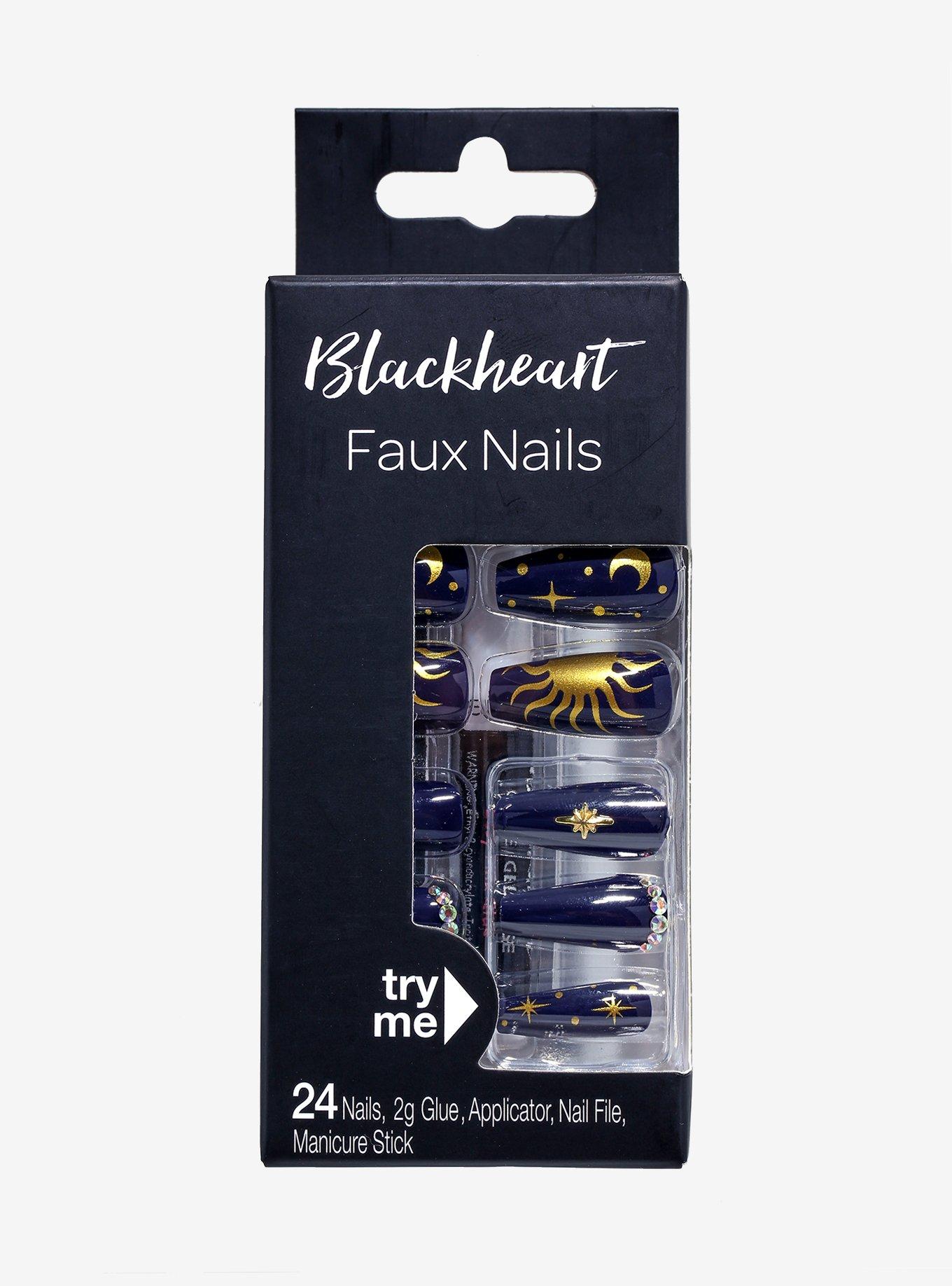 Blackheart Black & Gold Celestial Faux Nail Set, , hi-res