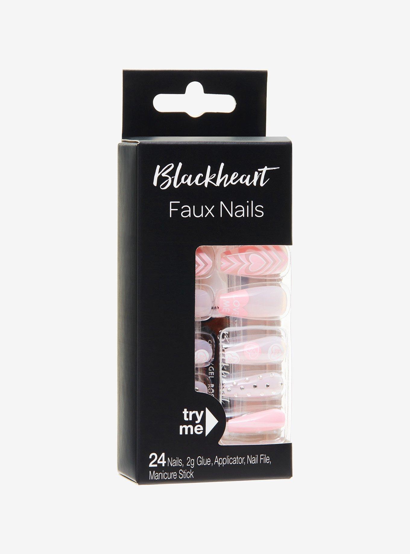 Blackheart Pink Heart Faux Nail Set, , hi-res