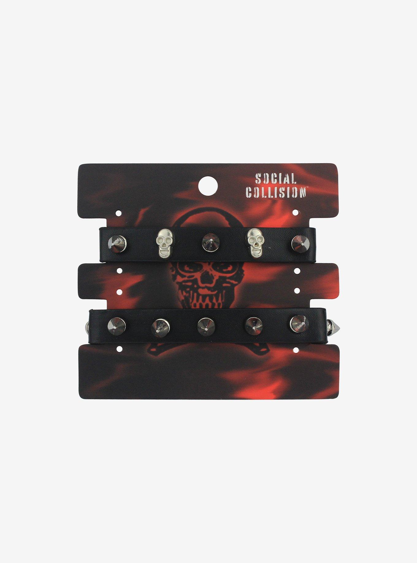 Social Collision® Spike Skull Bracelet Set, , hi-res