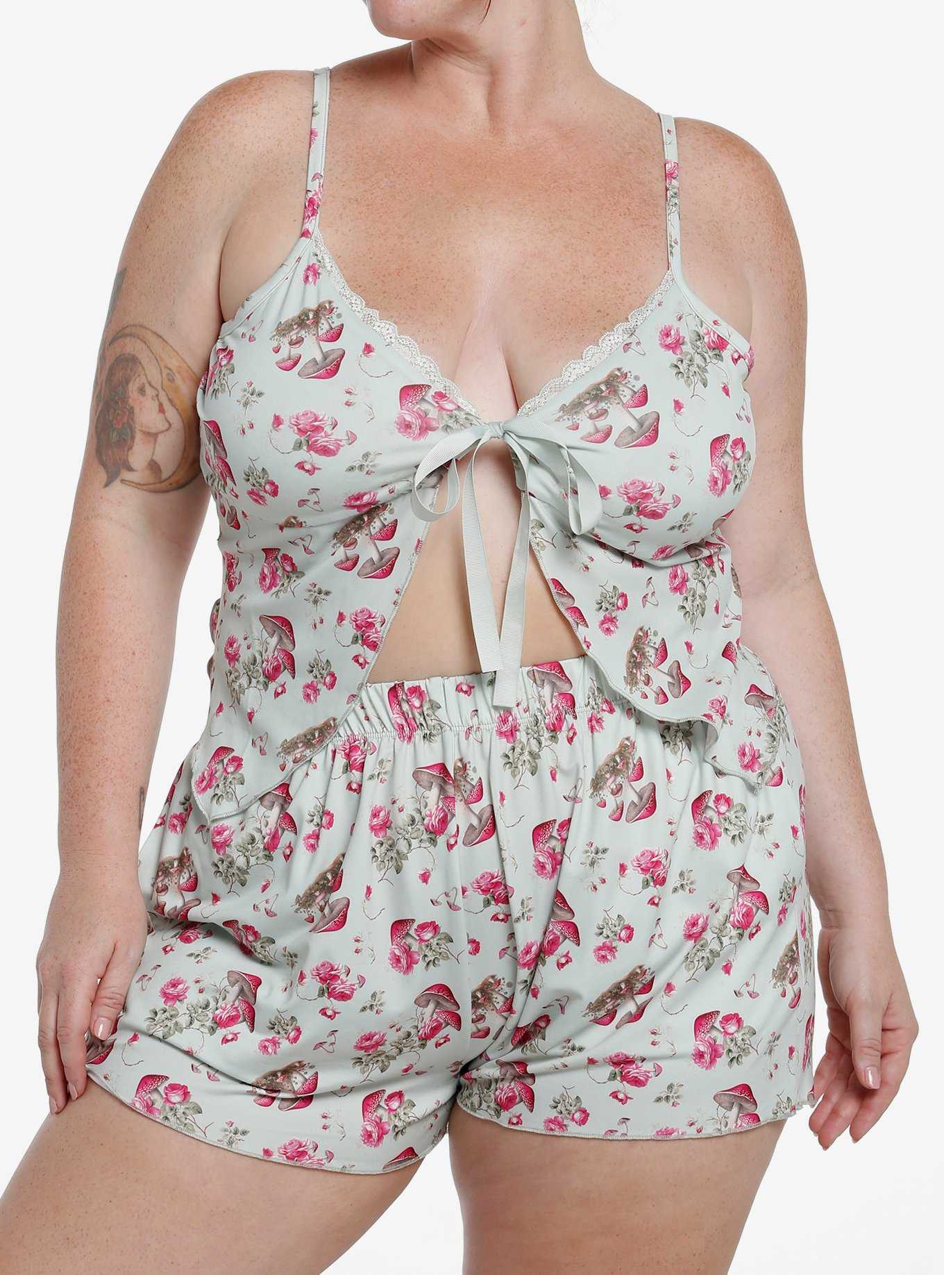 Thorn & Fable Floral Mushroom Cami & Shorts Lounge Set Plus Size, , hi-res
