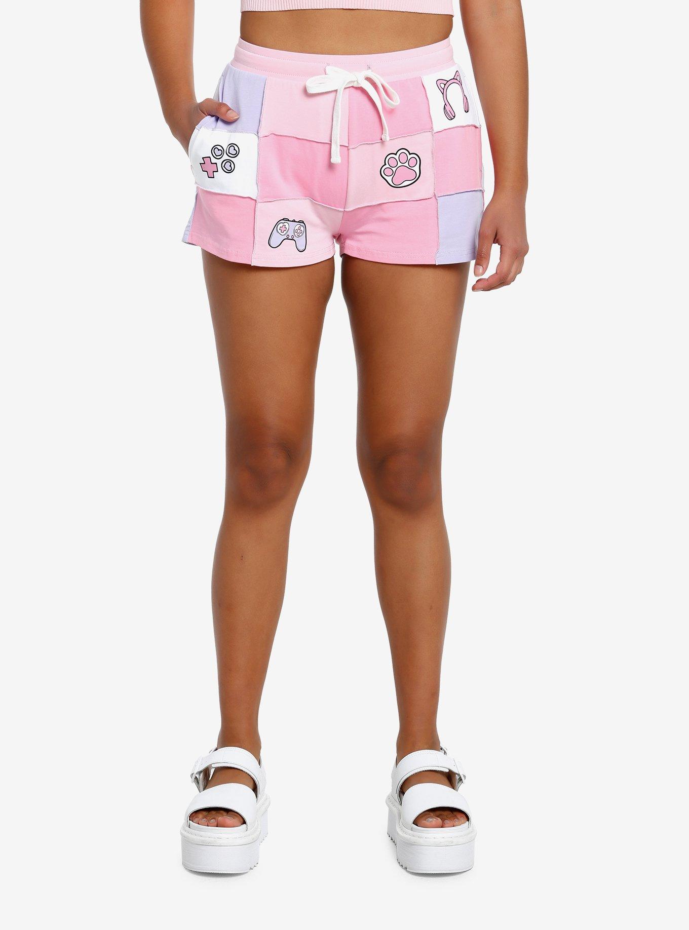 Pink Gamer Patch Girls Lounge Shorts, MULTI, hi-res