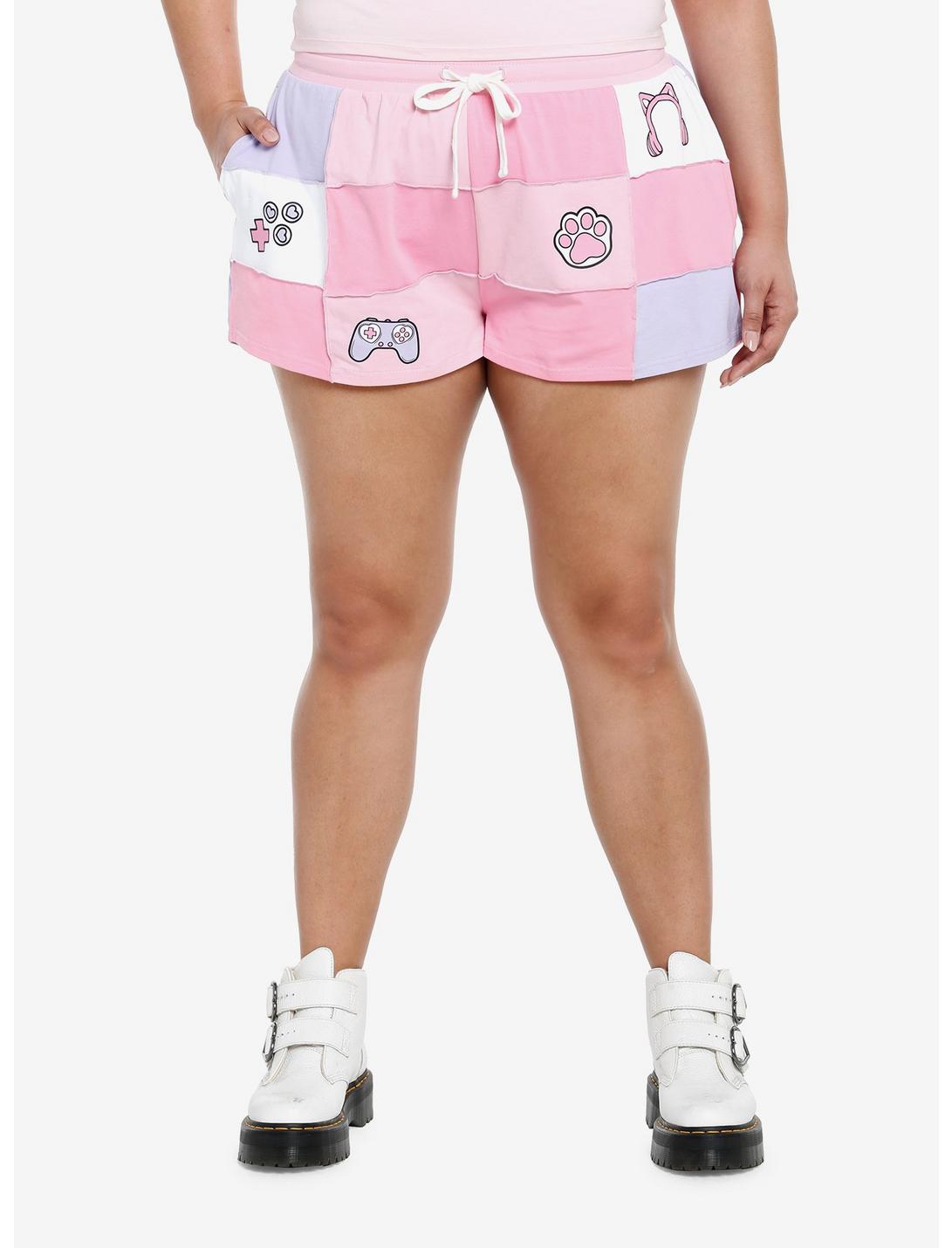 Pink Gamer Patch Girls Lounge Shorts Plus Size, MULTI, hi-res