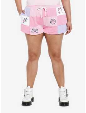 Pink Gamer Patch Girls Lounge Shorts Plus Size, , hi-res