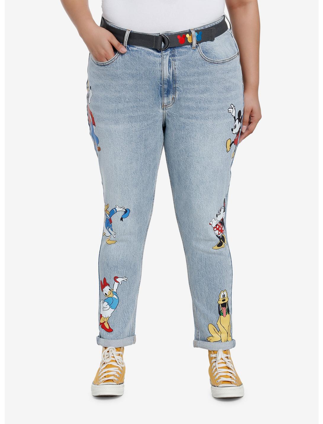 Disney Mickey Mouse And Friends Mom Jeans With Belt Plus Size, MEDIUM BLUE WASH, hi-res